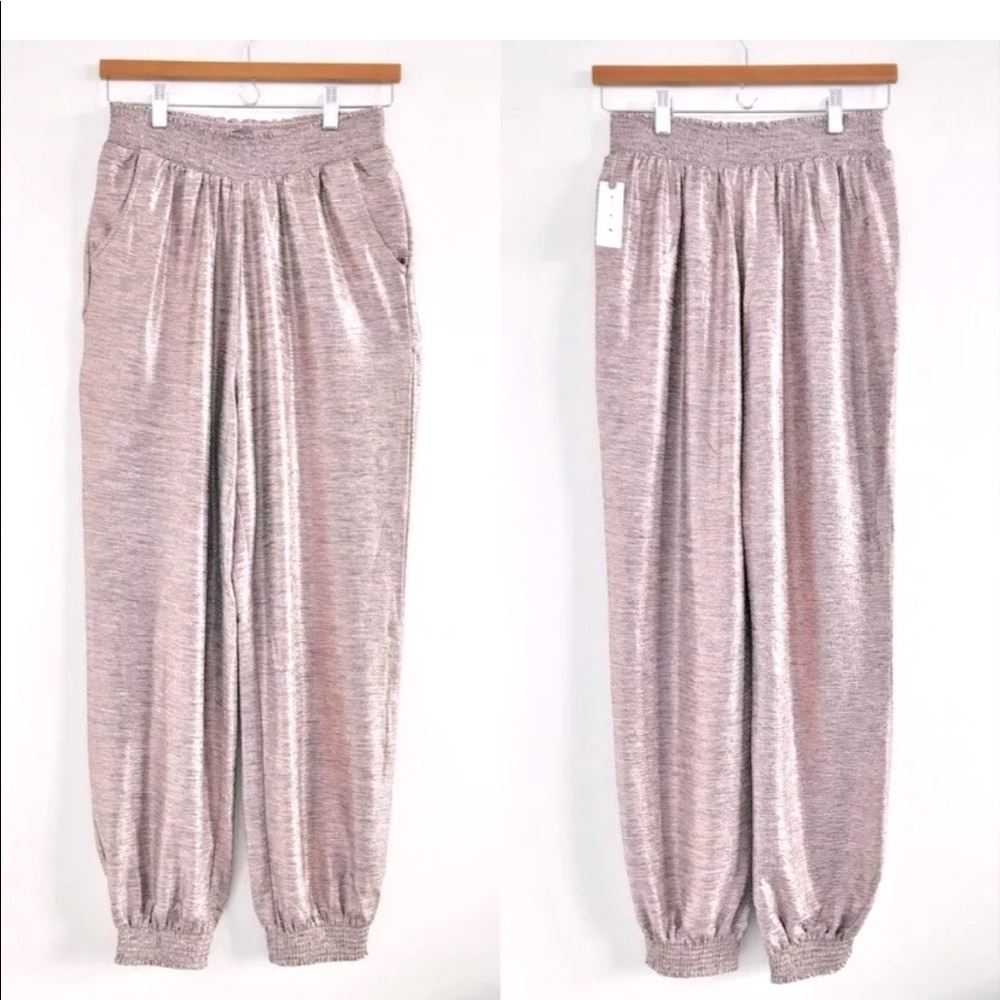NWT Anthropologie Rose Gold Metallic Joggers Sz XL